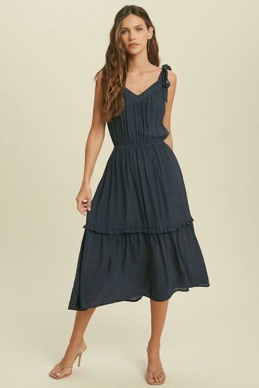 Cute Navy Blue Dress - Tie-Strap Midi Dress | Boho Pink Cute Navy Blue Dress - Tie-Strap Midi Dress | Boho Pink
