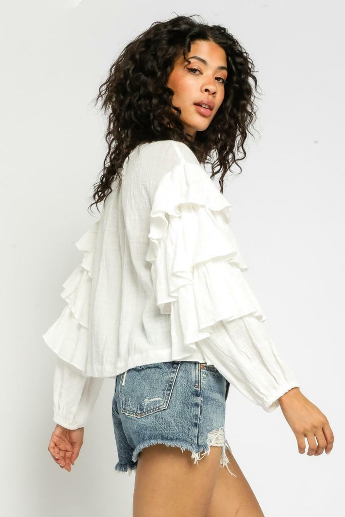 After Your Heart White Ruffled Sleeve Top -  BohoPink