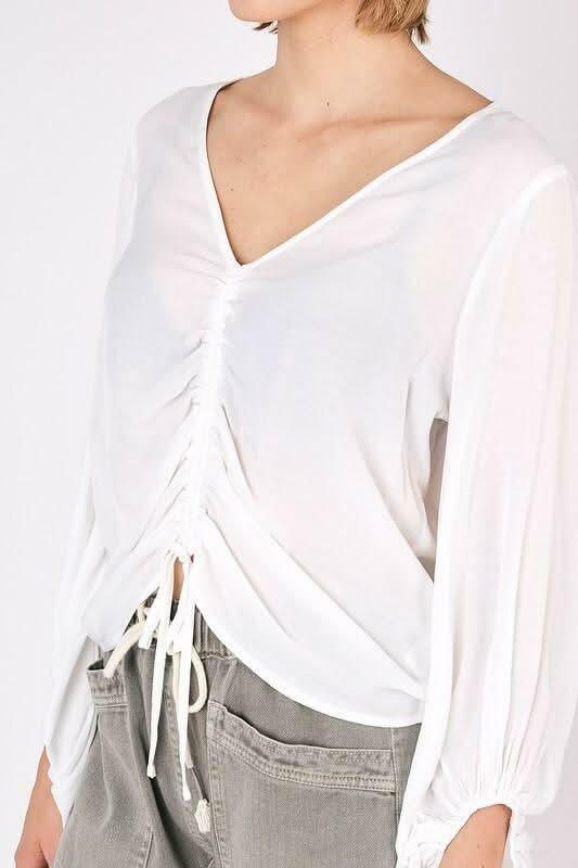 Don't Turn Back White Shirred Long Sleeve Top -  BohoPink