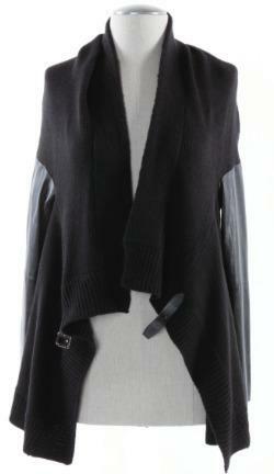 Black Vegan Leather Sleeve Sweater Coat 