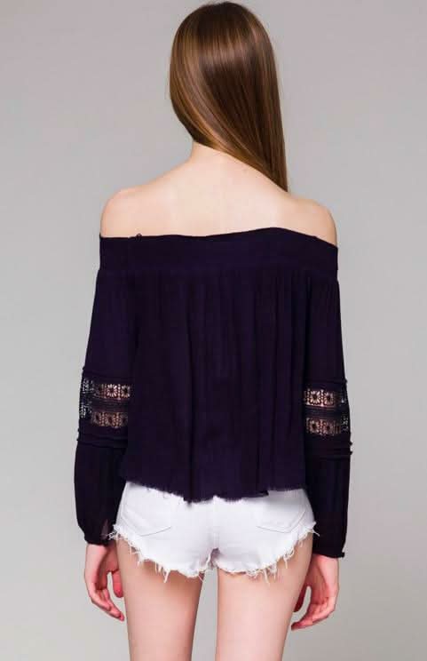 Navy Off-the-Shoulder Crochet Top