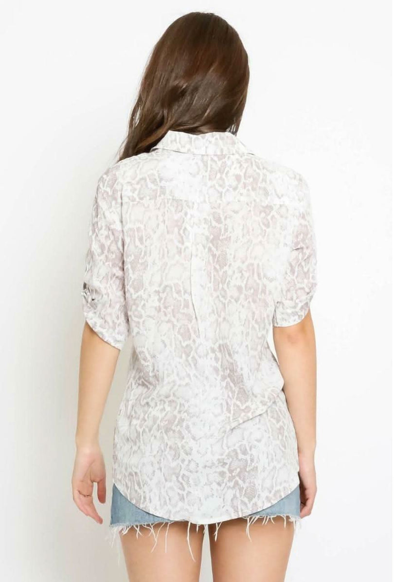 Elsa Khaki Snake Print Button-Up Top -  BohoPink