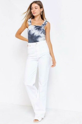 Oh Me Oh My Grey Tie-Dye Ruffle Strap Bodysuit - Outfit View