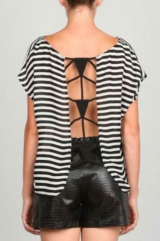 Going Out Tops - Love Me Back Black and White Striped Top -  Boho Pink