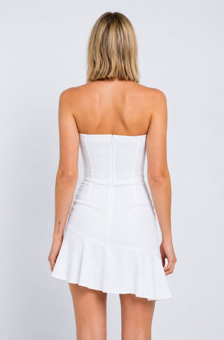 Demi White Strapless Mini Dress from our white graduation dress boutique