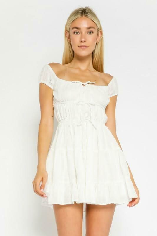 White Swiss Dot Graduation Dress - Skater Fit | Boho Pink White Swiss Dot Graduation Dress - Skater Fit | Boho Pink