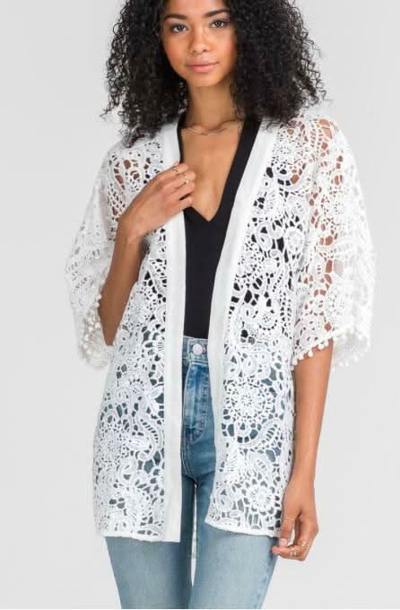 White Crochet Floral Lace Kimono