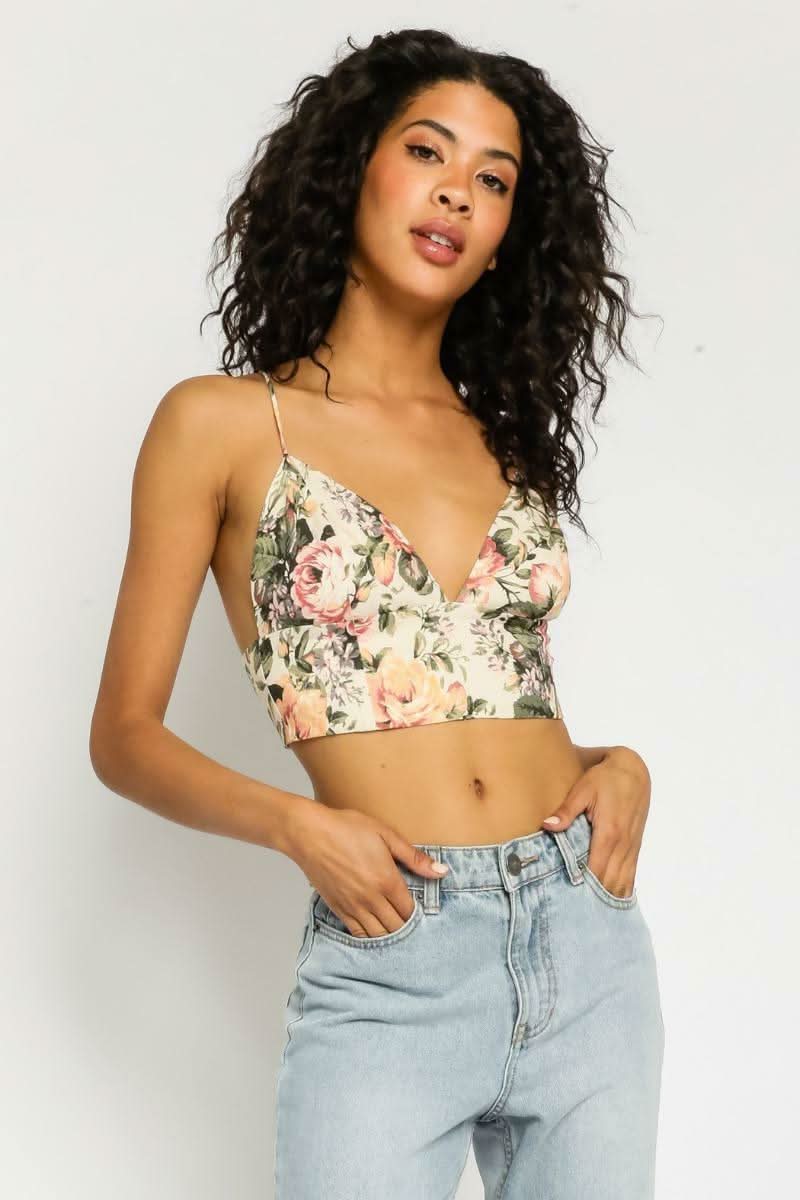 Lori Vintage Rose Print Cropped Tank Top -  BohoPink