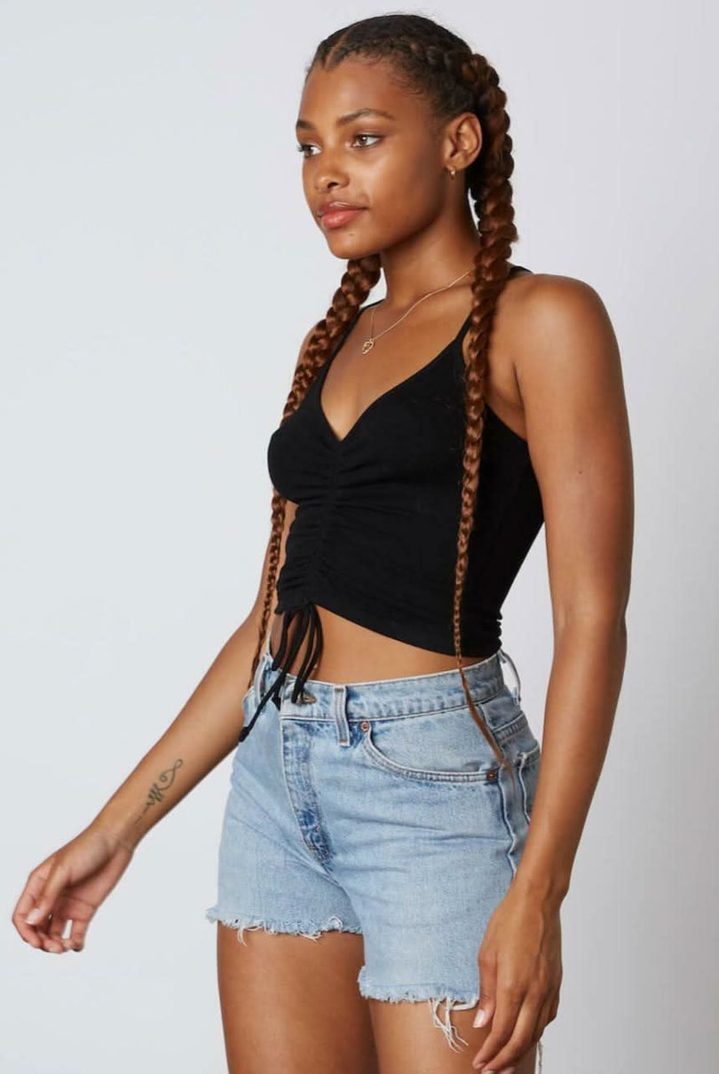 It's On Black Drawstring Cropped Tank Top -  BohoPink
