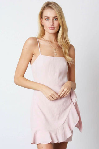 Petal pink ruffle wrap mini dress front view