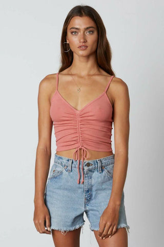 It's On Rose Drawstring Cropped Tank Top  Front View