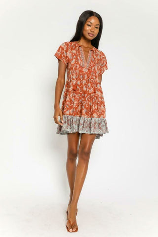 Dulce Rust Floral Print Mini Dress - Outfit View