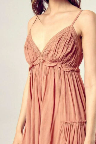 Chic resort wear brown ruffle sundress for tropical travel