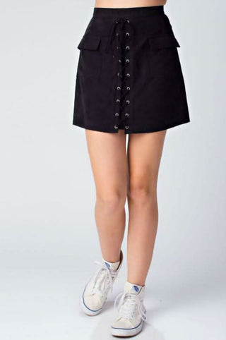 Sawyer Black Suede Mini Skirt - Front View 