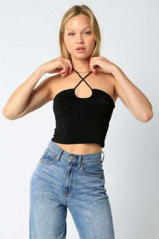 Randi Black Halter Crop Top front