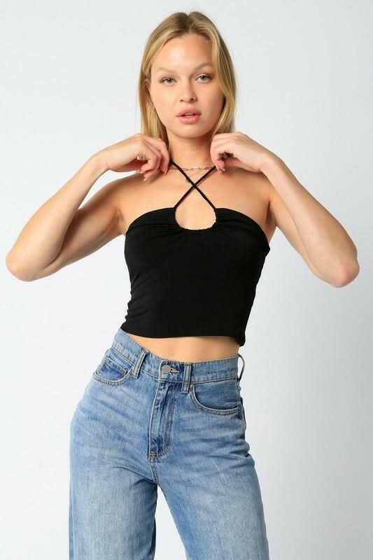 Black Cropped Halter Top