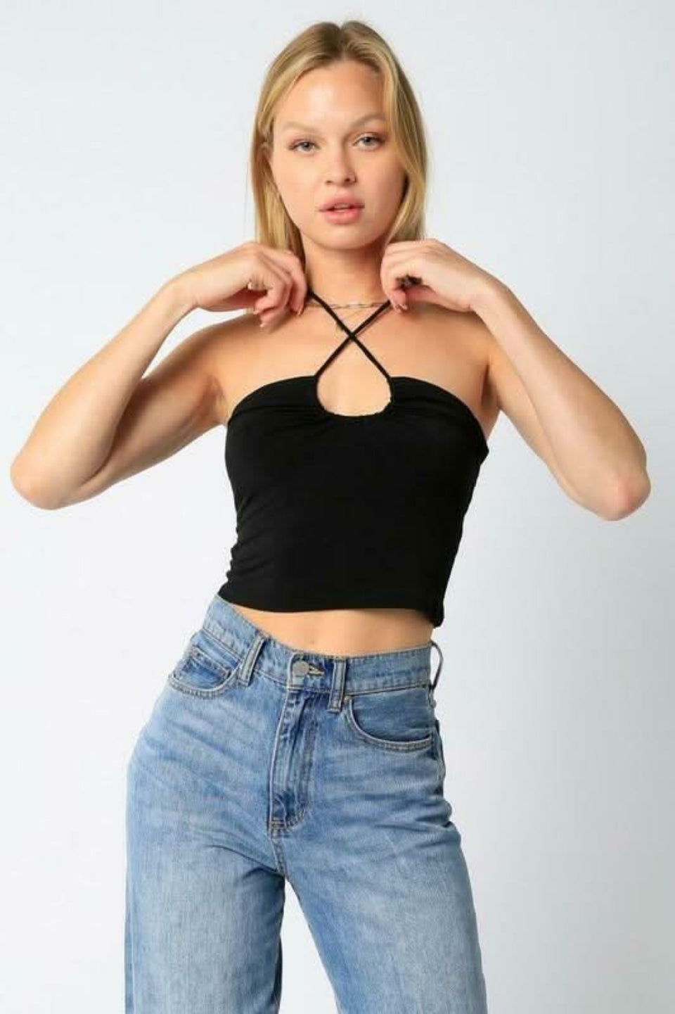 Randi Black Halter Crop Top front