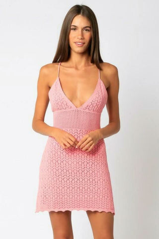 Sea You Soon Pink Crochet Mini Dress - Front View