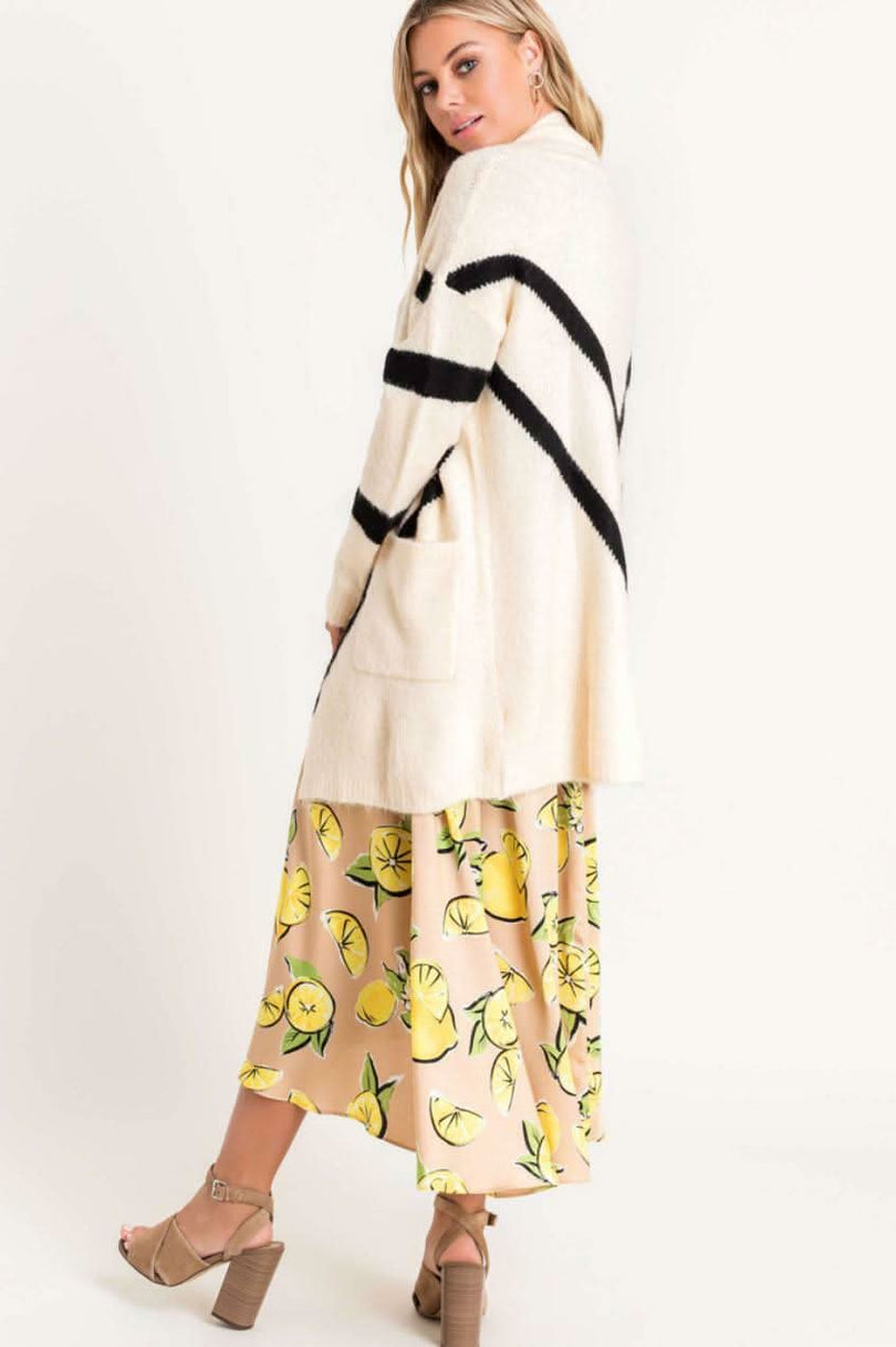 Cozy Dreams Cream Chevron Striped Knit Cardigan from our cardigans for women