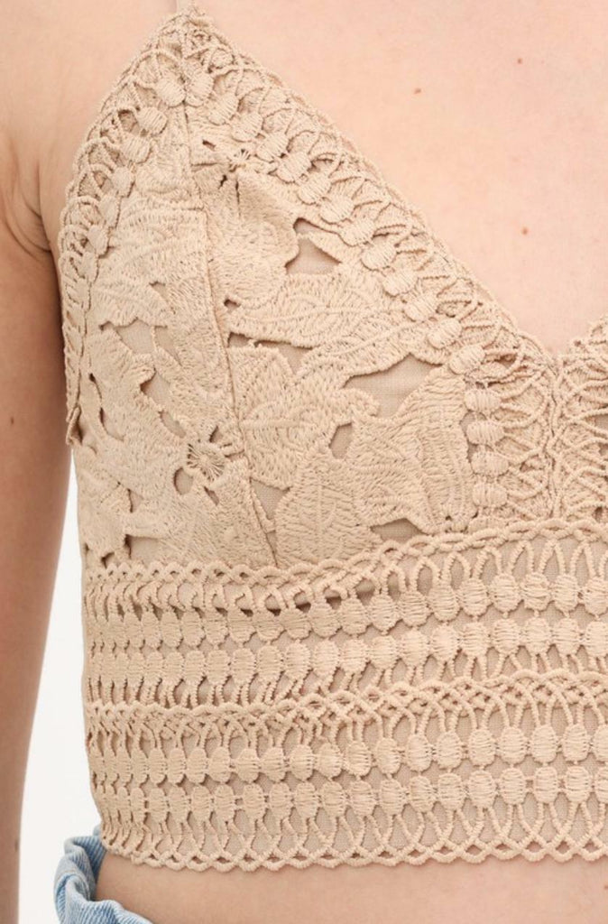 Becca Khaki Crochet Lace Crop Top -  BohoPink