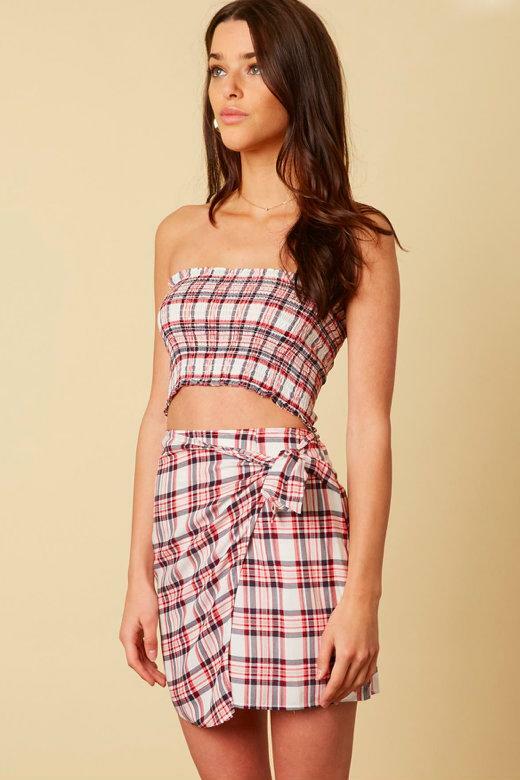 Red and White Plaid Dress Set