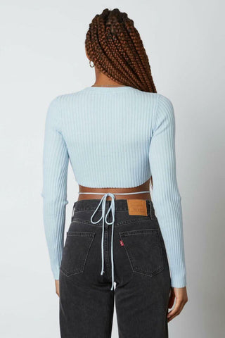 Baby blue cropped crew neck sweater-back