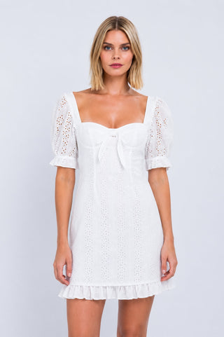 Tory White Eyelet Puff Sleeve Mini Dress, from our graduation dresses collection.