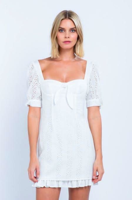 Tory White Eyelet Puff Sleeve Mini Dress, from our graduation dresses collection.