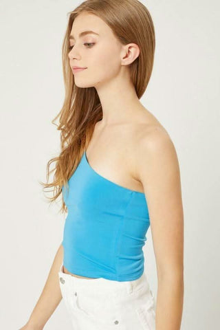 Elsa Turquoise Blue One-Shoulder Cropped Tank Top -  BohoPink
