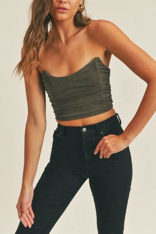 Olive Strapless Crop Top