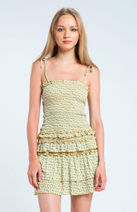 Yellow Floral Ruffled Mini Dress -  BohoPink