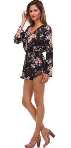 Creve Coeur Navy Bell Sleeve Floral Romper - Side View
