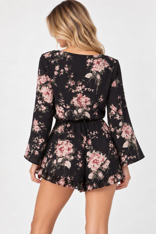 Creve Coeur Navy Bell Sleeve Floral Romper - Back View