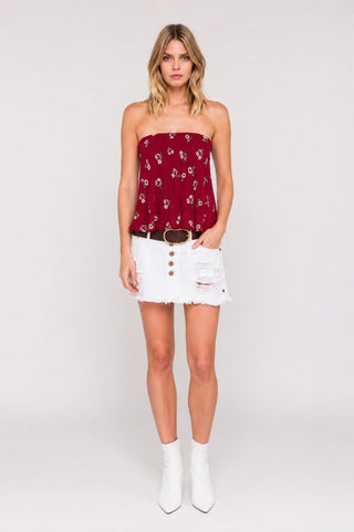 Heat Of The Sun Red Strapless Lace-Up Top - Outfi View