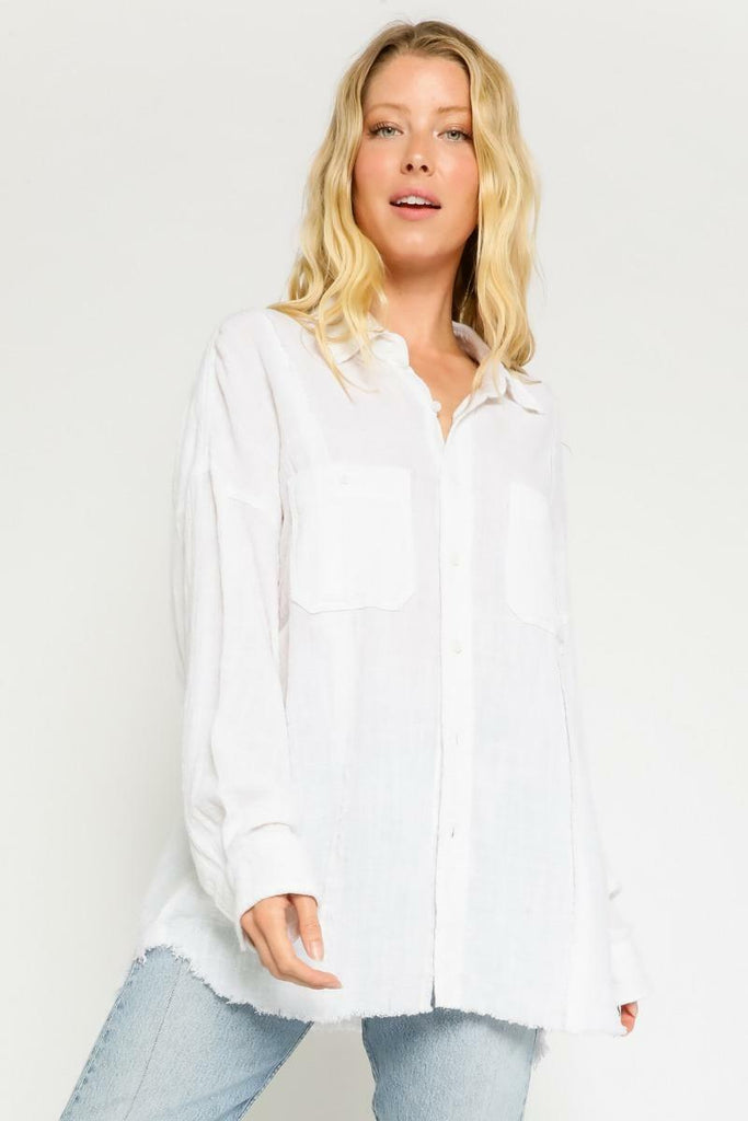 Women's White Long Sleeve Button-Up Shirts