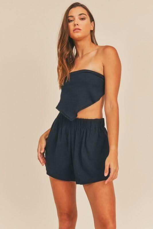 Navy Blue Two-Piece Romper Set 