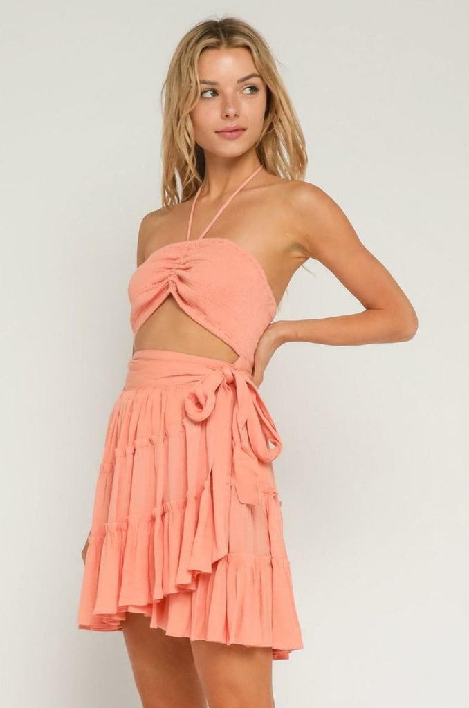 Peach Halter Cutout Mini Dress