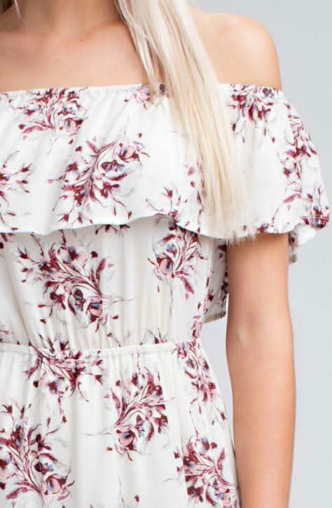 I Adore White Floral Print Off-the-Shoulder Maxi Dress -  BohoPink