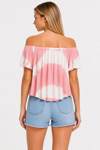 Weekender Pink Tie-Dye Off-the-Shoulder Top - Back View