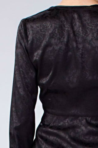 black floral textured satin top