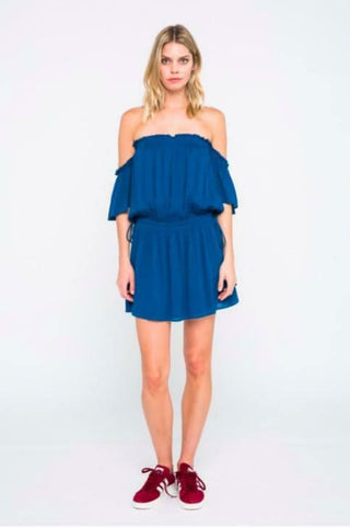 Frankie Says Aegean Blue Off-the-Shoulder Mini Dress outfit view