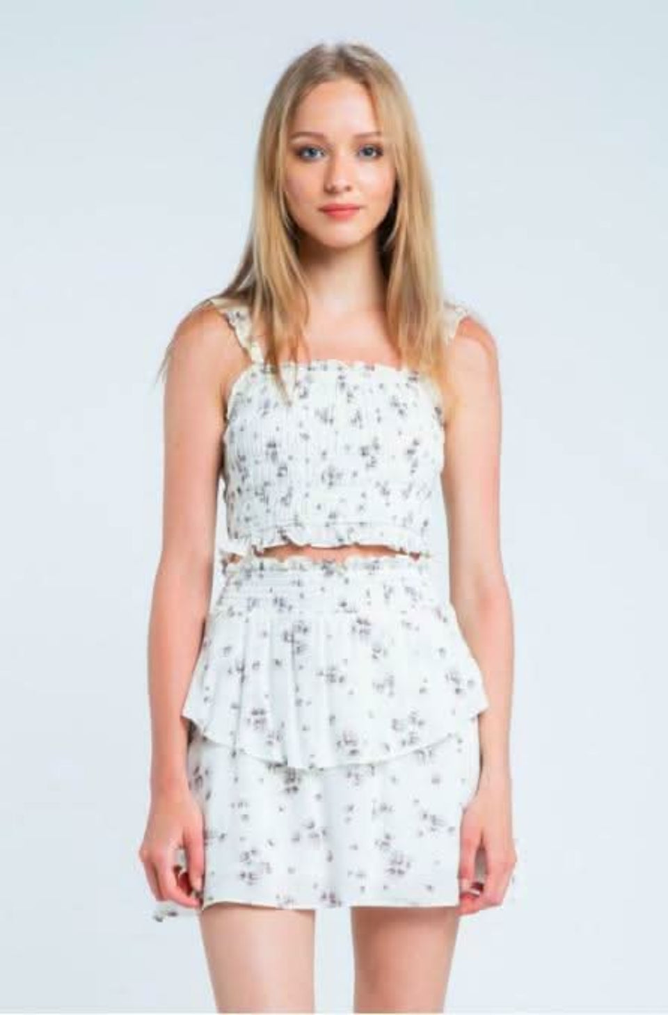 White floral two-piece mini dress set
