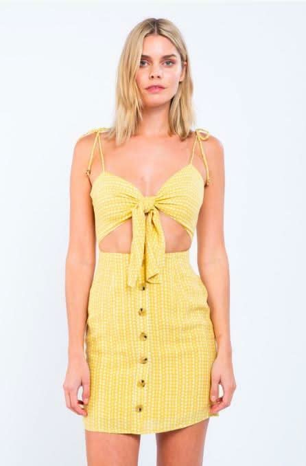 Yellow Dot Print Mini Dress