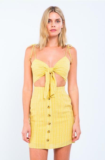 Yellow Print Cutout Dress
