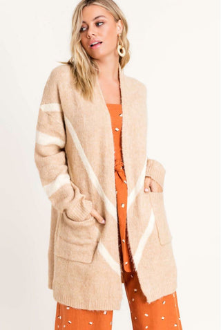Cozy Dreams Taupe Chevron Striped Knit Cardigan - Detail View