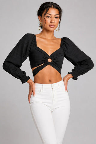 Lush Lauren Black Center Ring Crop Top - Front Detail View