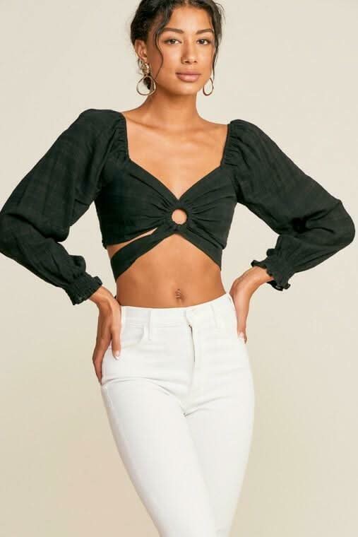 Black Center Ring Long Sleeve Crop Top