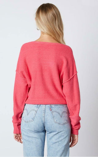 Dana Fuchsia V-Neck Sweater back