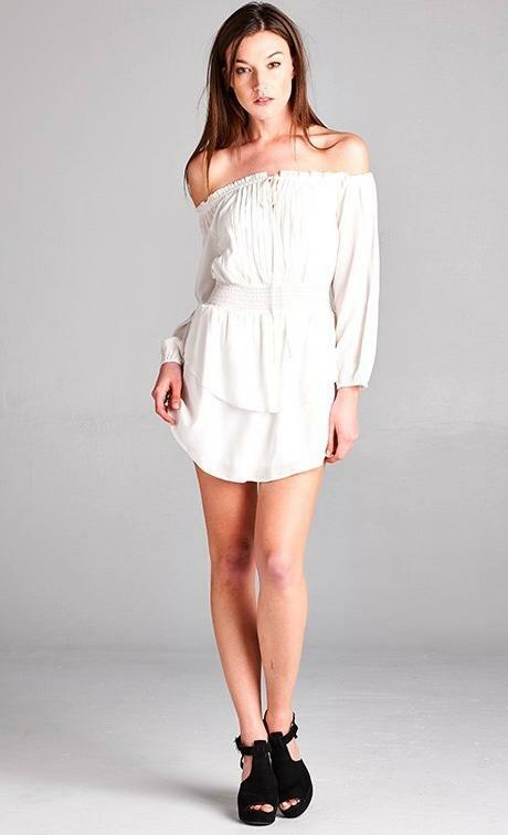 Just Wanna Have Fun White Off-the-Shoulder Tiered Dress -  BohoPink