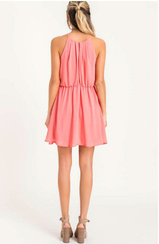 Feeling Flirty Pink Blouson Skater Dress - Back View